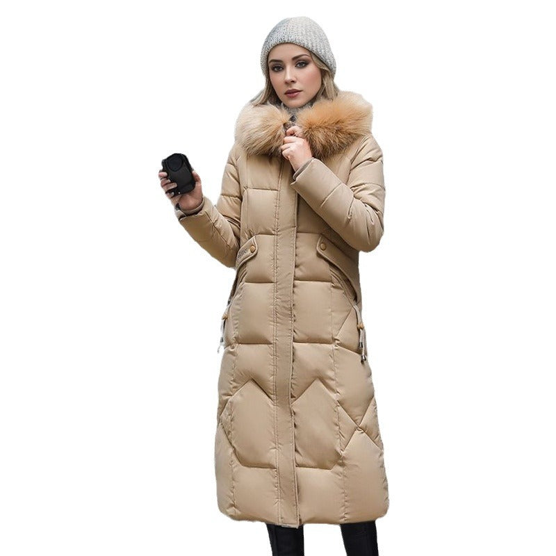 Cotton padded clothes women's middle and long style, slim fit, knee length cotton padded clothes, large wool collar and thick cotton padded jacket - FITzzE