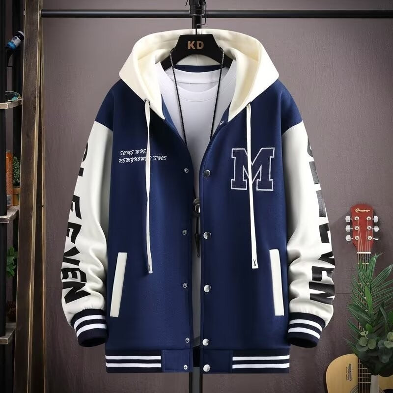 Thick hoodie jacket for boys contrasting colors hooded embroidery heavyweight jacket for teenagers - FITzzE