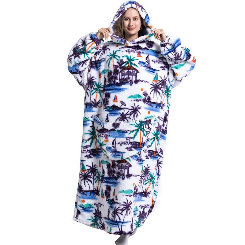 Super Long Flannel Blanket with Sleeves Winter Hoodies Sweatshirt Pullover Fleece Giant Wearable Blanket Hoodie Oversized - FITzzE