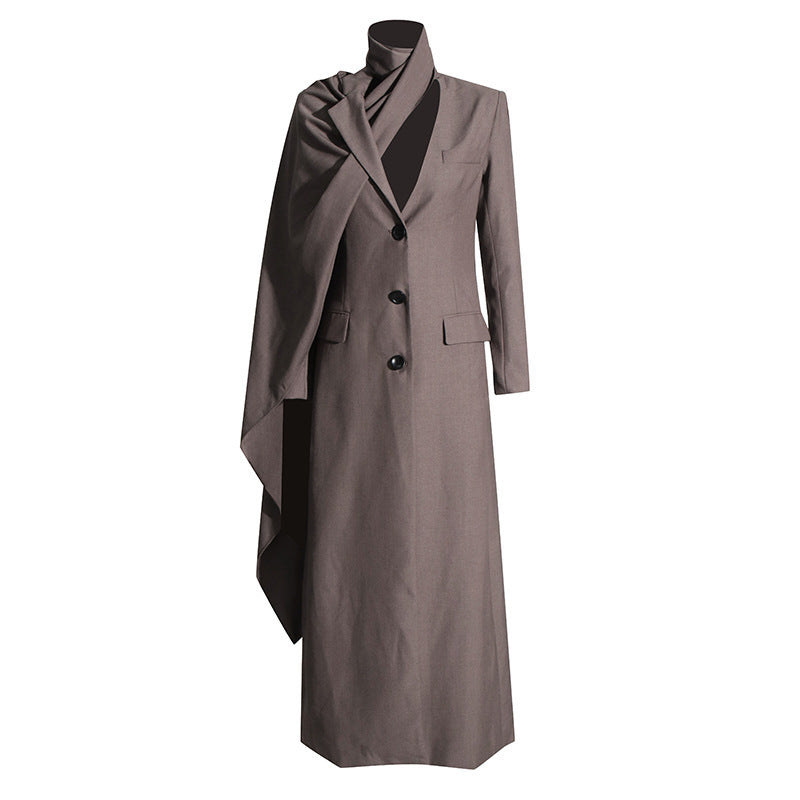 Autumn Elegant Slim Fit Lapel Windbreaker – Long Solid Color Casual Coat for Women eprolo