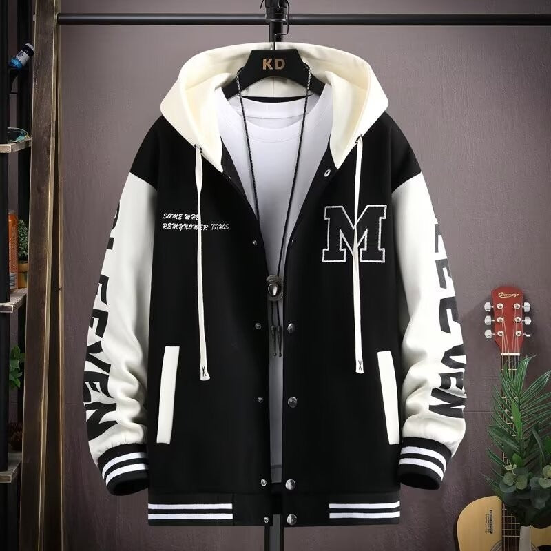 Thick hoodie jacket for boys contrasting colors hooded embroidery heavyweight jacket for teenagers - FITzzE