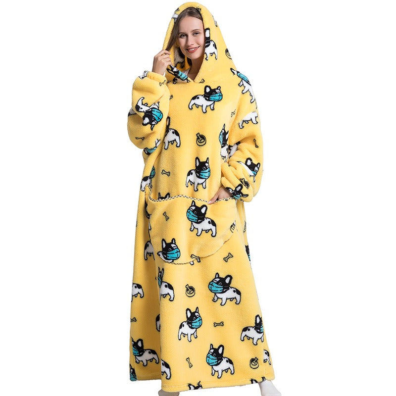 Super Long Flannel Blanket with Sleeves Winter Hoodies Sweatshirt Pullover Fleece Giant Wearable Blanket Hoodie Oversized - FITzzE