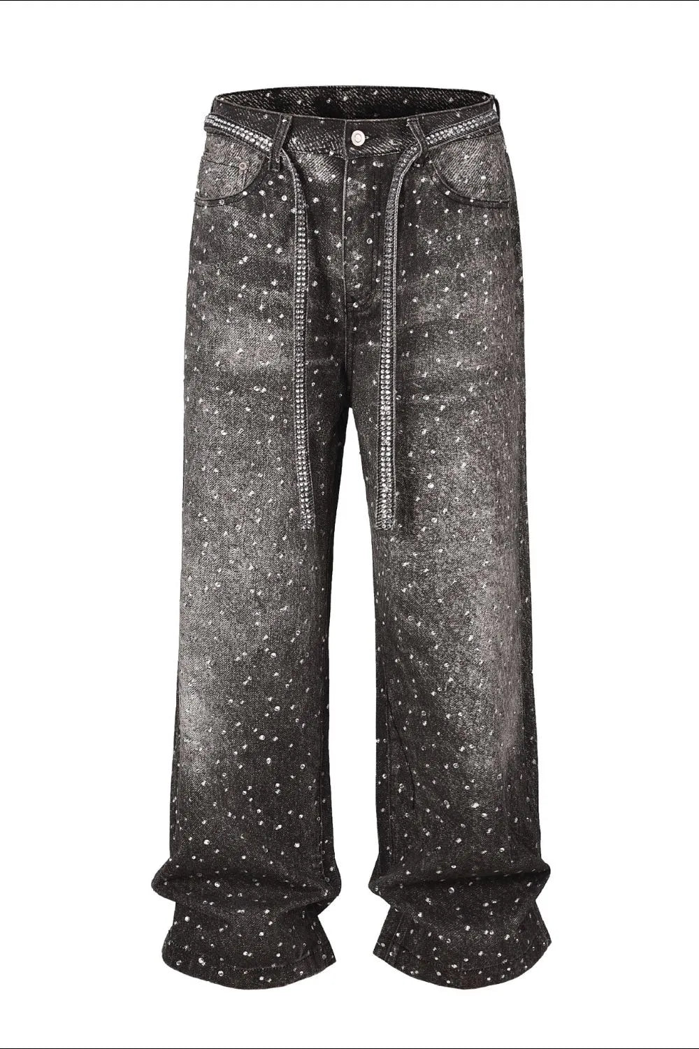Washed Loose Wide-Leg Printed Jeans – Sparkling Diamond Drop Design Straight-Leg Denim for Women eprolo