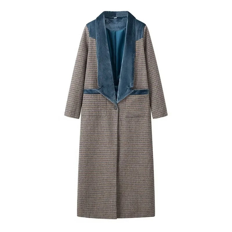 European & American Women’s Plaid Long Windbreaker – Large Lapel Stylish Winter Coat eprolo