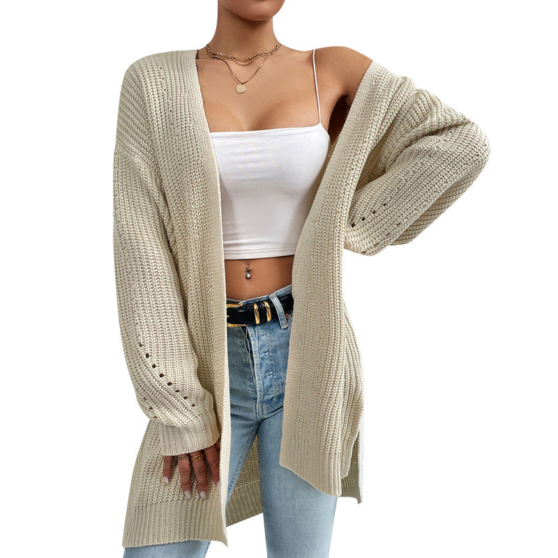 Fashion Autumn Winter Loose Mid Length V Neck Solid Color Warming Thickening Women's Sweater - FITzzE