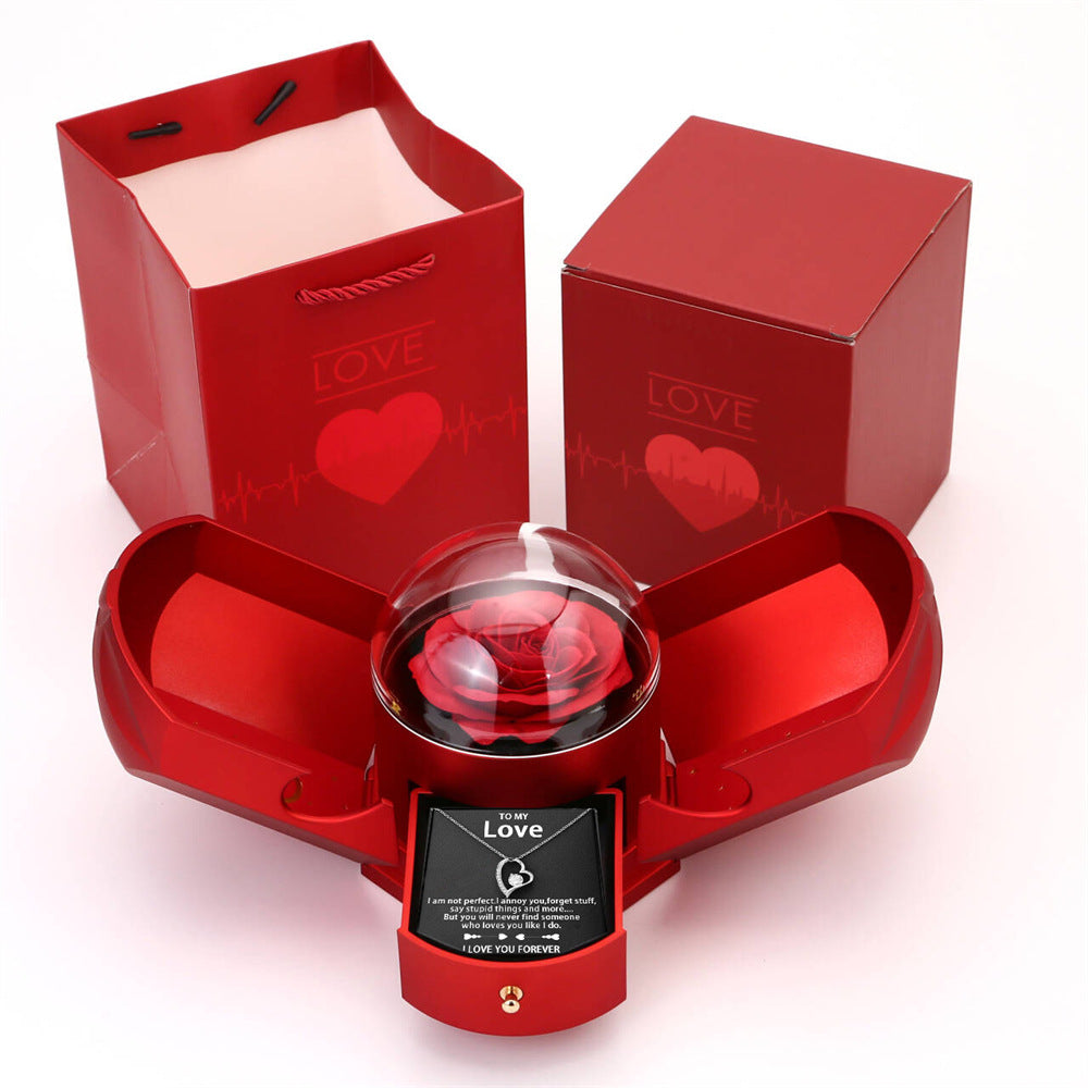 Double Open Rose Gift Box – Elegant Drawer-Style Jewelry Box with Angel Wings, Perfect for Valentine’s eprolo