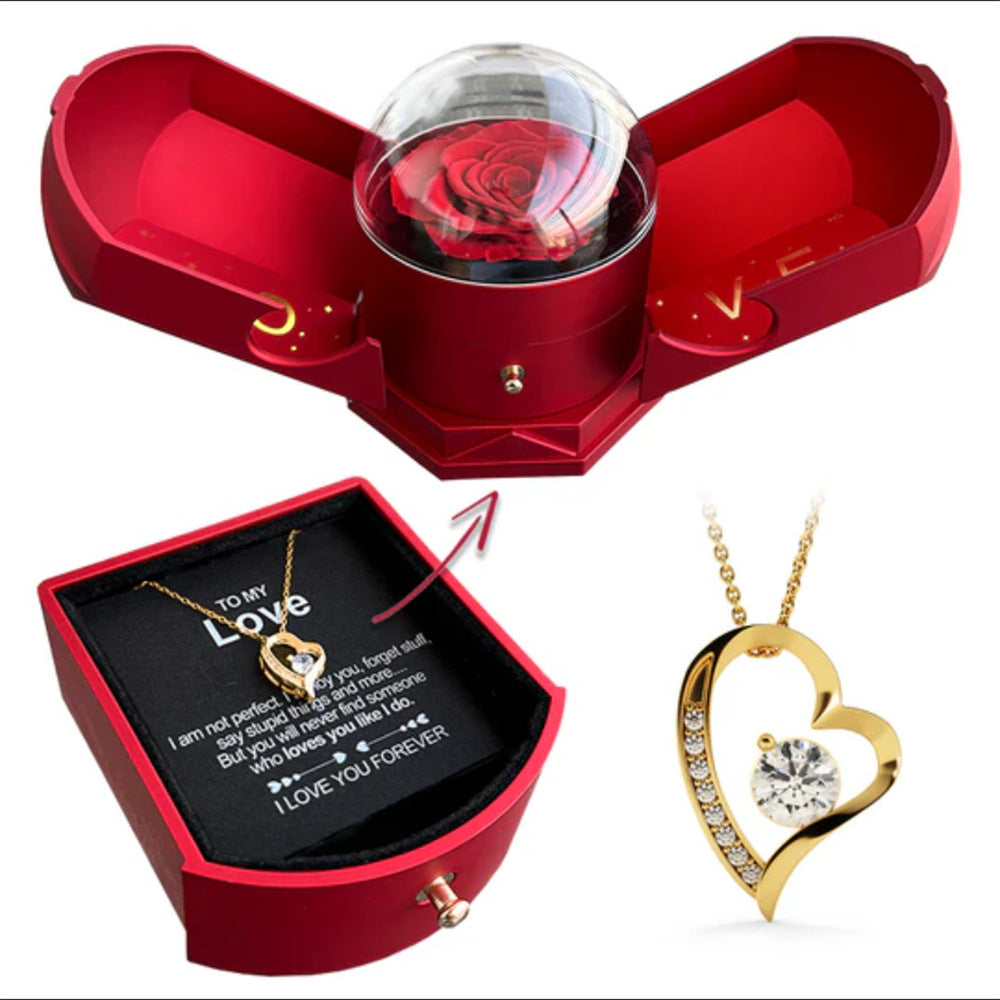 Double Open Rose Gift Box – Elegant Drawer-Style Jewelry Box with Angel Wings, Perfect for Valentine’s eprolo