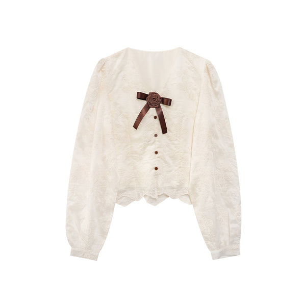 Chic Embroidered Bow Blouse - FITzzE