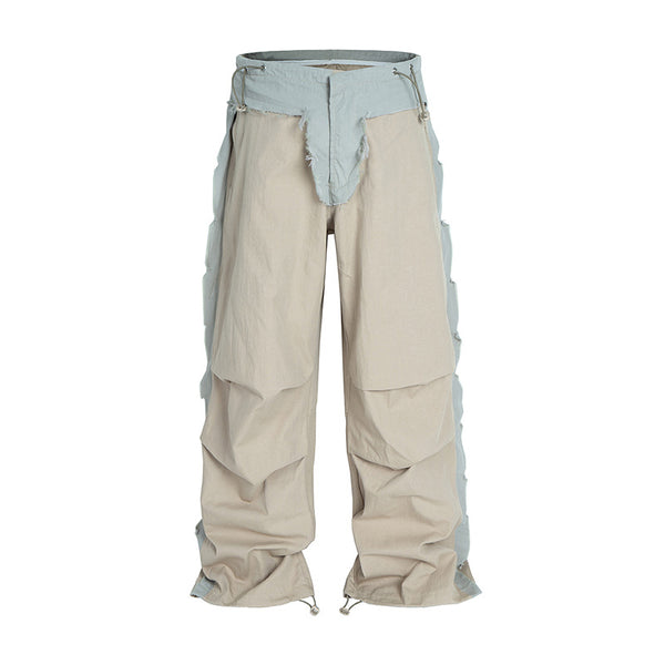 Denim Pants with Spliced Drawstring Cuffed Wide-Leg Cargo Paratrooper Trousers for Men - FITzzE