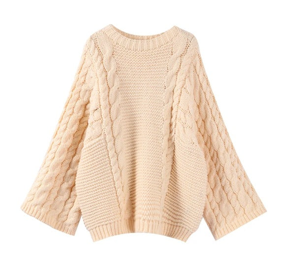 European & American INS Popular Round Neck Flared Sleeve Knitted Sweater – Loose & Cozy Autumn/Winter Top for Women eprolo