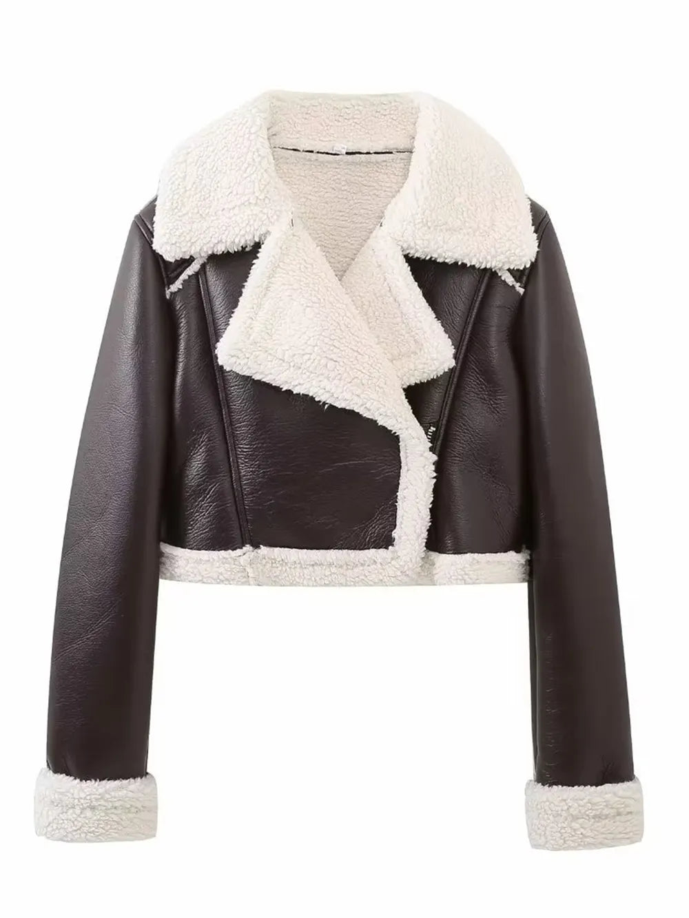 Collared Neck Plush Cropped Jacket ,Cozy Long Sleeve Outerwear for a Chic Winter Look - FITzzE