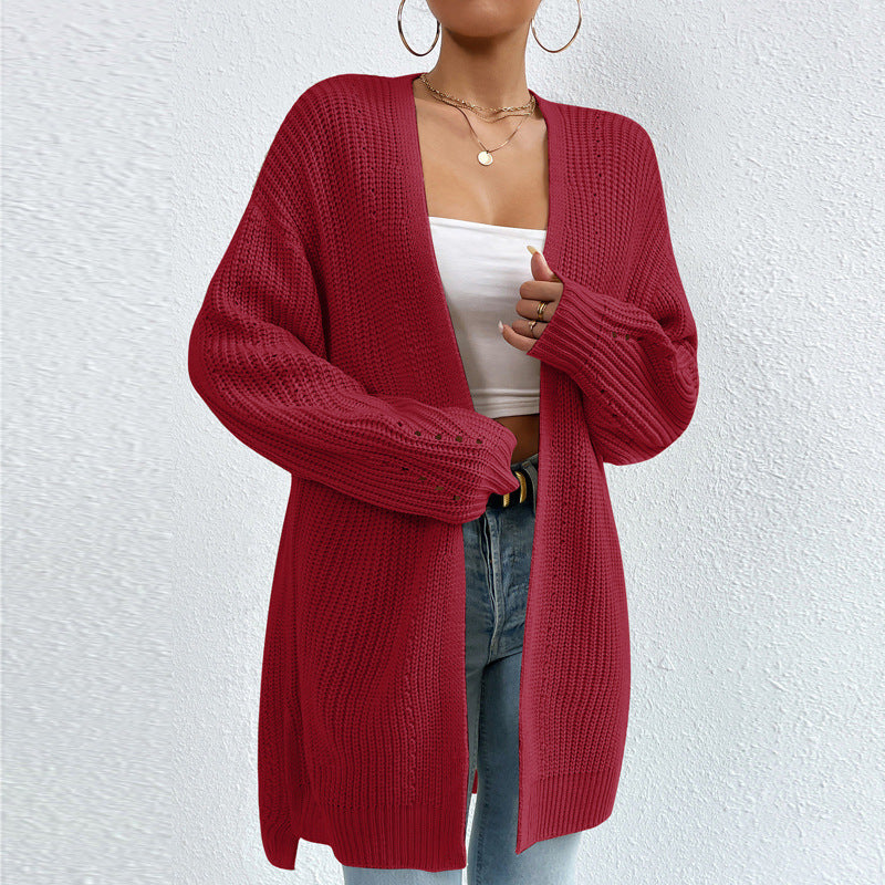 Fashion Autumn Winter Loose Mid Length V Neck Solid Color Warming Thickening Women's Sweater - FITzzE
