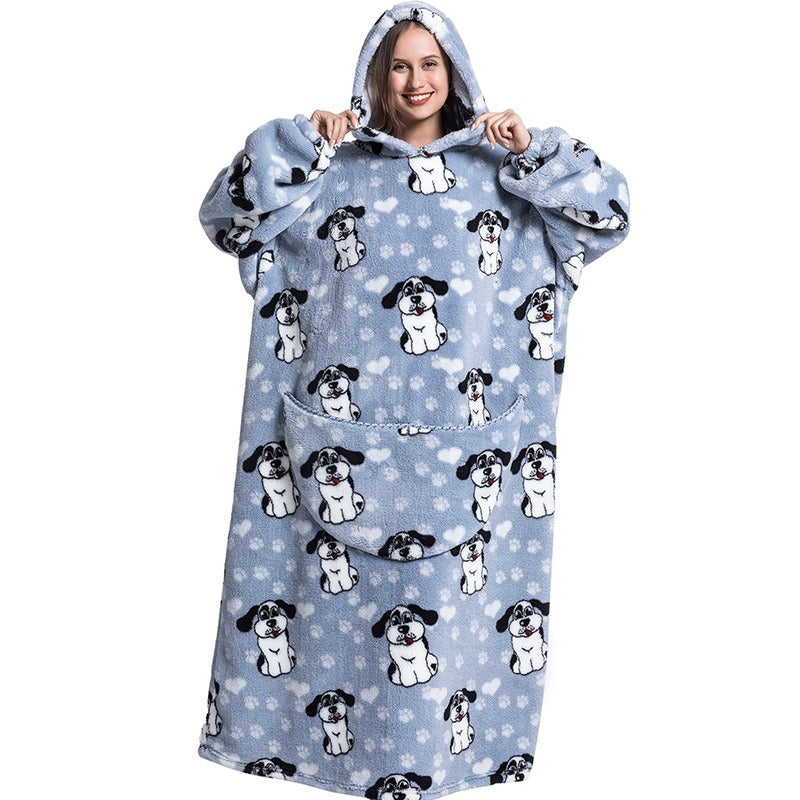 Super Long Flannel Blanket with Sleeves Winter Hoodies Sweatshirt Pullover Fleece Giant Wearable Blanket Hoodie Oversized - FITzzE