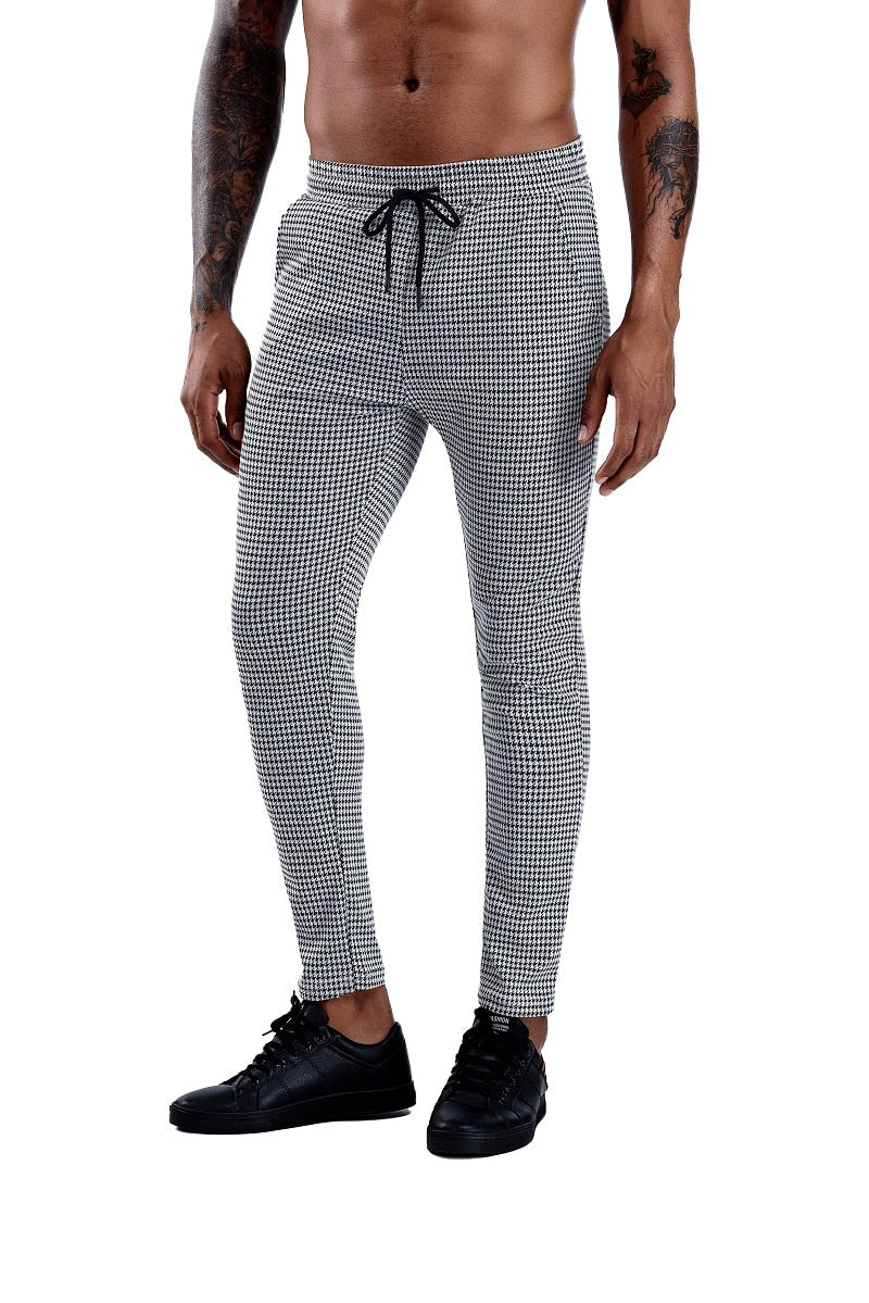 Brand Plaid Pants Men Elastic Male Skinny Trousers Bottom Tight Male Pant Streetwear Sweatpants Casual Joggers Men Pants - FITzzE