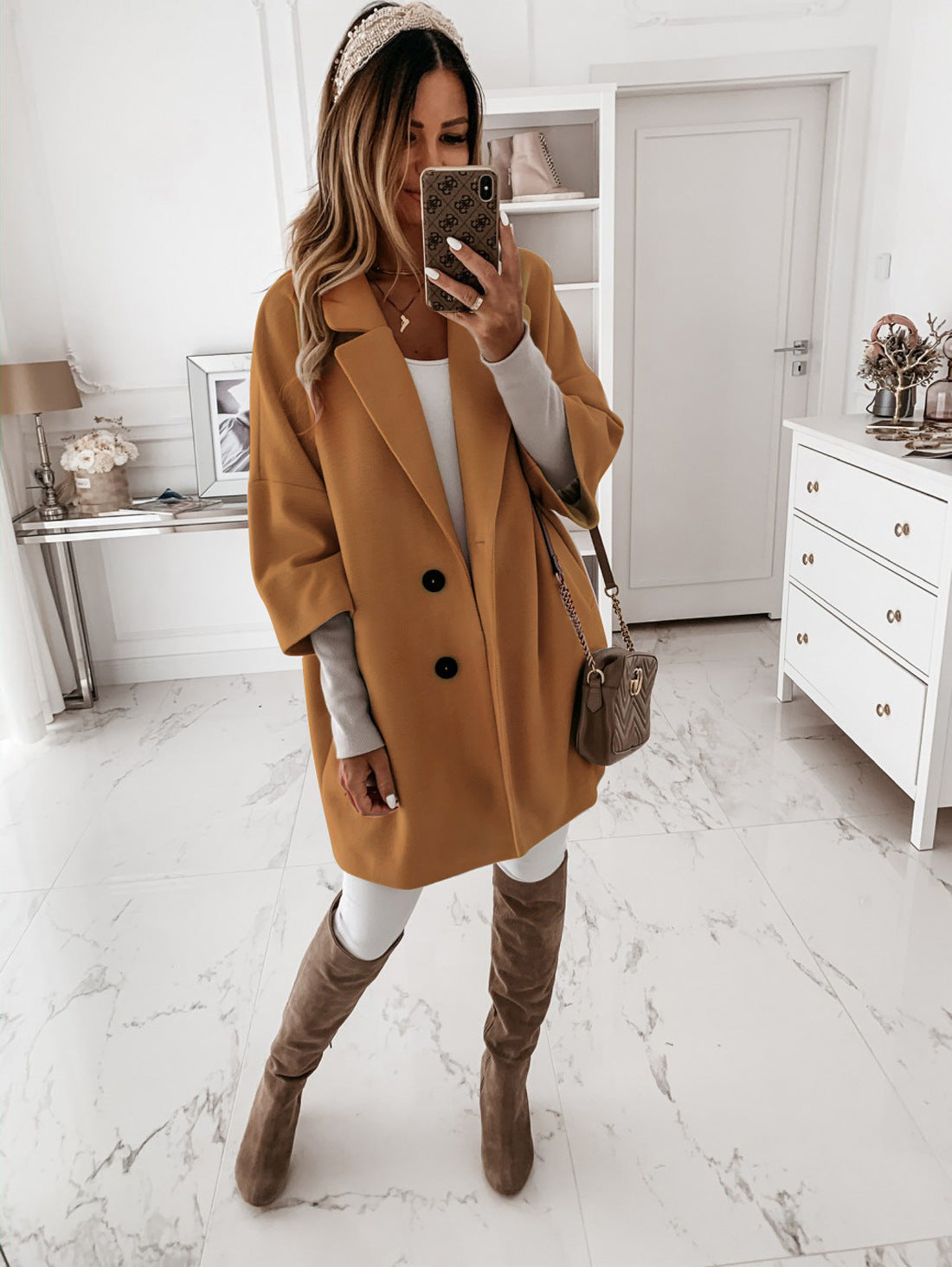 New Autumn And Winter Three Quarter Sleeve Button Lapel Pocket Woolen Coat Women - FITzzE