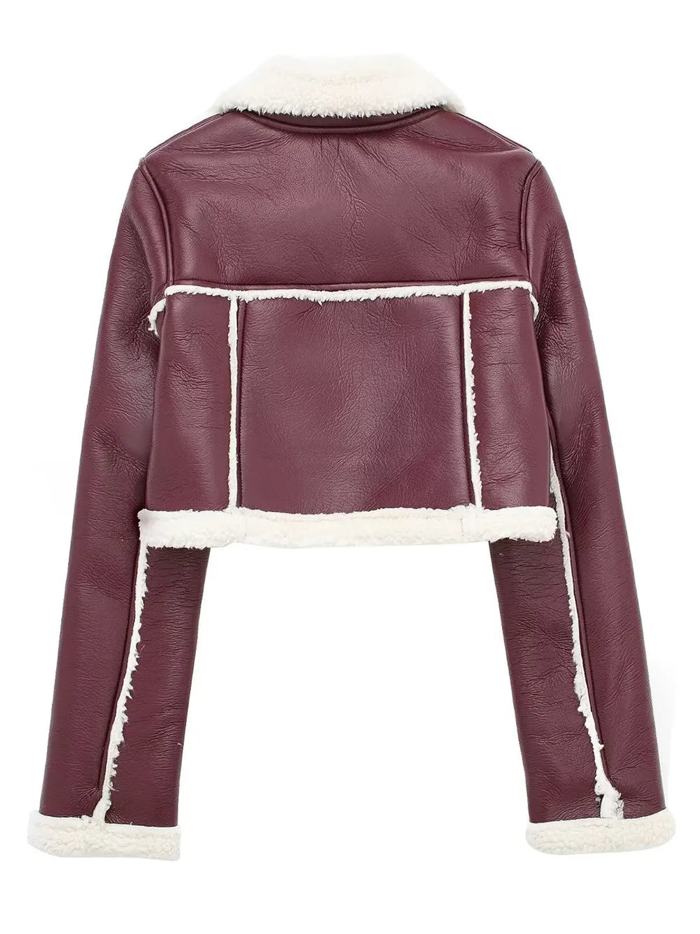 Collared Neck Plush Cropped Jacket ,Cozy Long Sleeve Outerwear for a Chic Winter Look - FITzzE