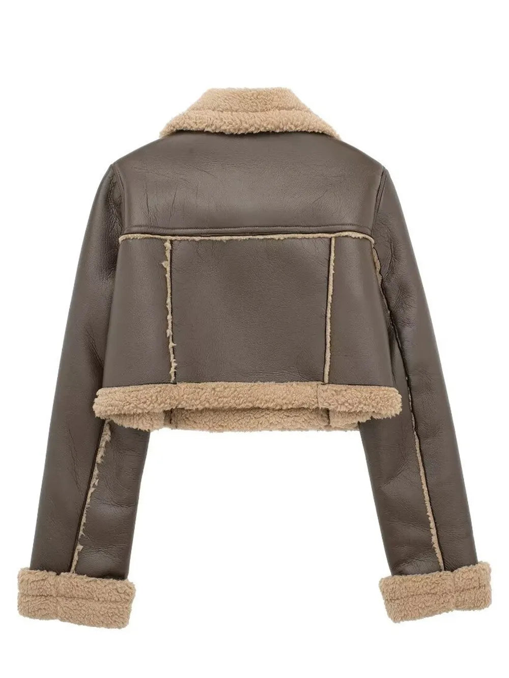 Collared Neck Plush Cropped Jacket ,Cozy Long Sleeve Outerwear for a Chic Winter Look - FITzzE