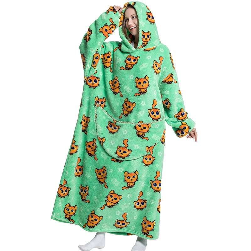 Super Long Flannel Blanket with Sleeves Winter Hoodies Sweatshirt Pullover Fleece Giant Wearable Blanket Hoodie Oversized - FITzzE
