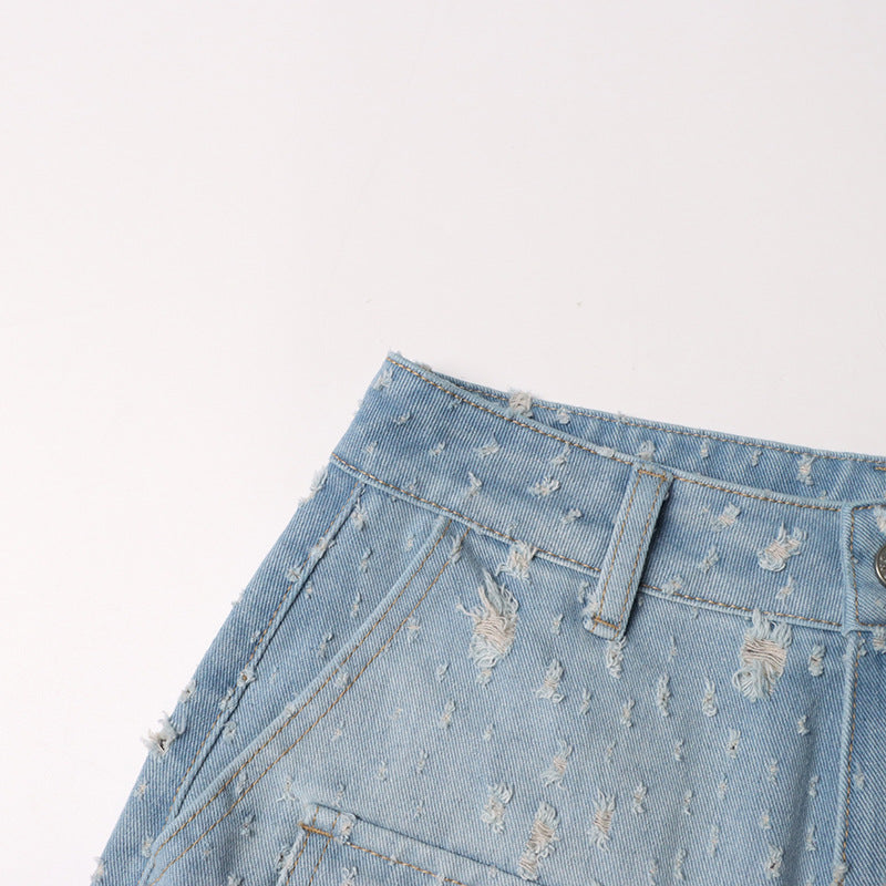 Autumn Trend Blue Ripped Distressed Multi-Pocket High Waist Denim Overalls – Street Style Essential for Women eprolo