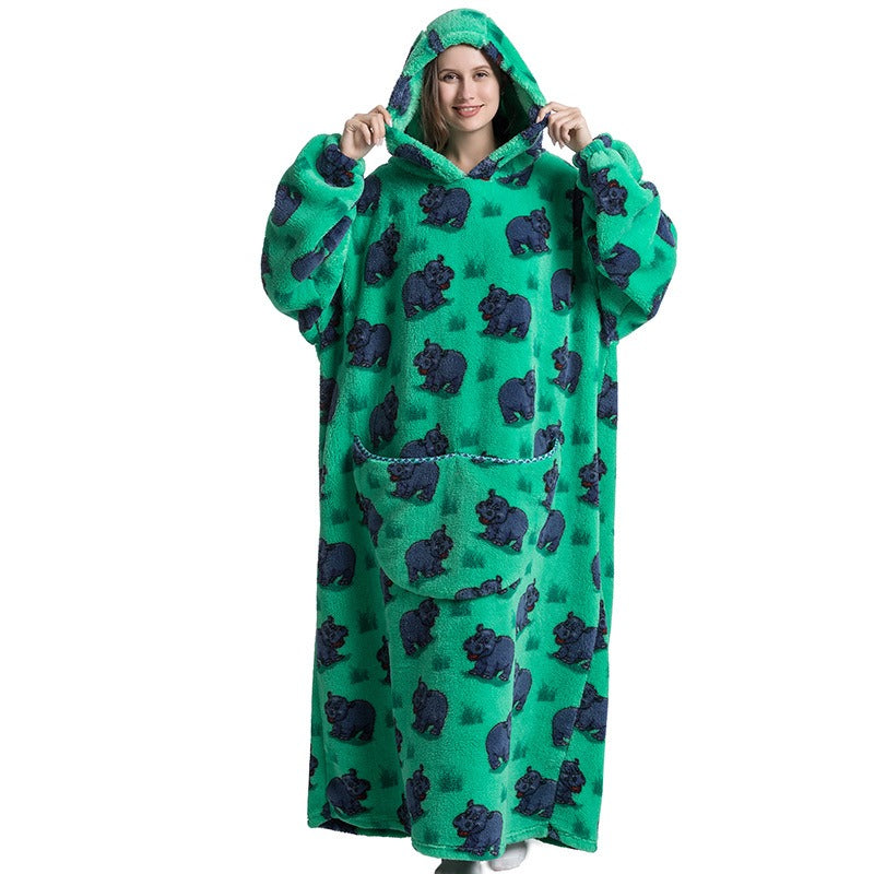 Super Long Flannel Blanket with Sleeves Winter Hoodies Sweatshirt Pullover Fleece Giant Wearable Blanket Hoodie Oversized - FITzzE