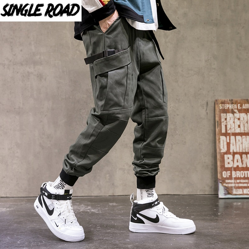 Single Road Mens Cargo Pants Urban Hip Hop Joggers Men Techwear Male Harajuku Streetwear Harem Casual Pants Trousers For Men - FITzzE