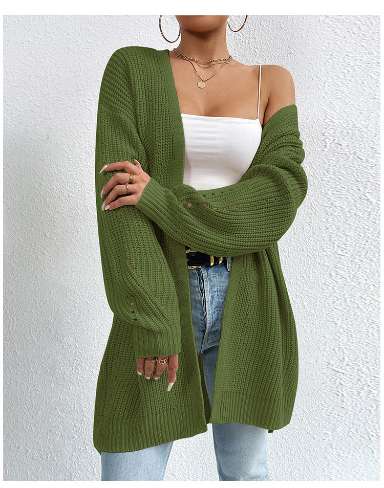 Fashion Autumn Winter Loose Mid Length V Neck Solid Color Warming Thickening Women's Sweater - FITzzE