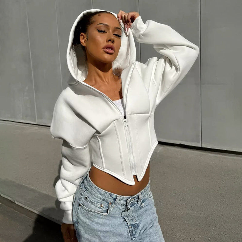 Street Style Hooded Fleece Zipper Cardigan – Casual Long-Sleeve Sweatshirt Jacket for Women eprolo