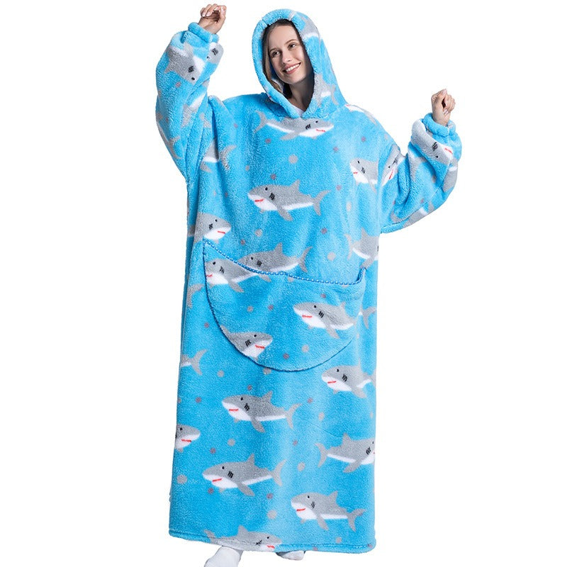 Super Long Flannel Blanket with Sleeves Winter Hoodies Sweatshirt Pullover Fleece Giant Wearable Blanket Hoodie Oversized - FITzzE