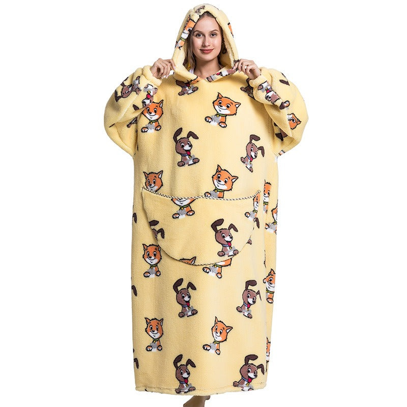 Super Long Flannel Blanket with Sleeves Winter Hoodies Sweatshirt Pullover Fleece Giant Wearable Blanket Hoodie Oversized - FITzzE