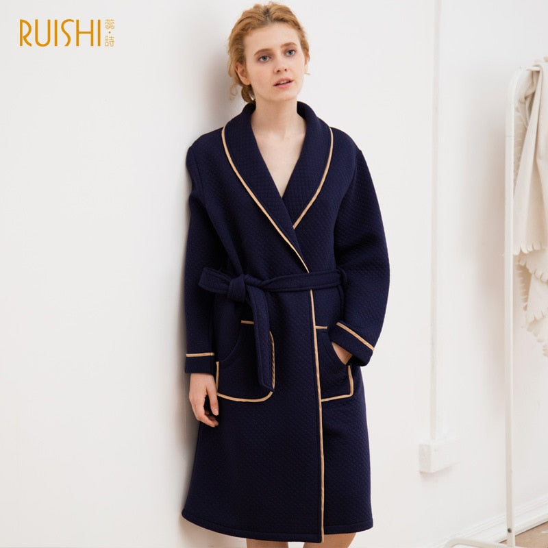 J&Q mall robe warm air cotton sandwich couple pajamas long sleeve drop shipping men and women bathrobe pure cotton nightgown - FITzzE