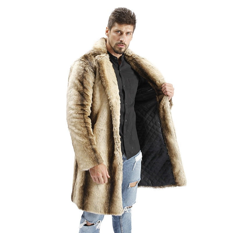 Hot Men Suit Collar Faux High Quality Rabbit Fur Leather Jacket Winter Warm Turn-down Collar Luxury Mink Fur Mens Fur Coat - FITzzE