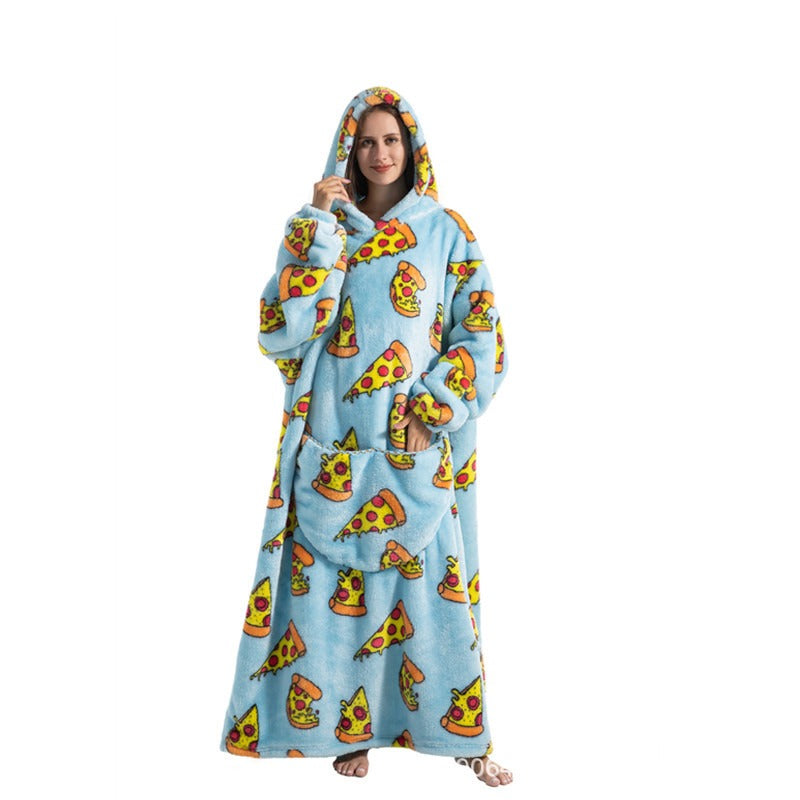 Super Long Flannel Blanket with Sleeves Winter Hoodies Sweatshirt Pullover Fleece Giant Wearable Blanket Hoodie Oversized - FITzzE
