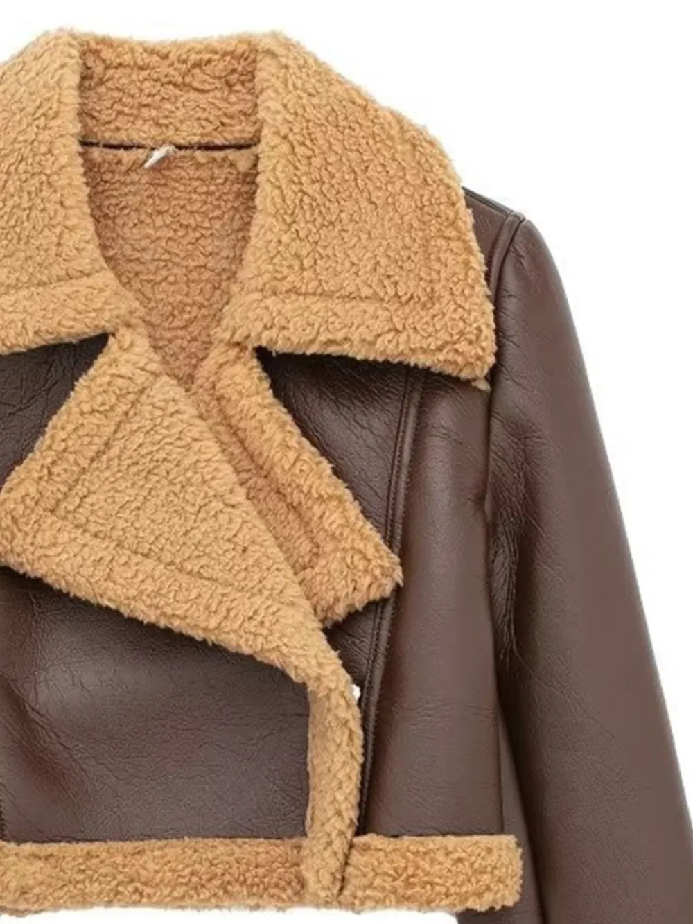 Collared Neck Plush Cropped Jacket ,Cozy Long Sleeve Outerwear for a Chic Winter Look - FITzzE