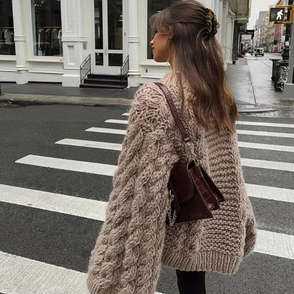 European & American INS Popular Round Neck Flared Sleeve Knitted Sweater – Loose & Cozy Autumn/Winter Top for Women eprolo