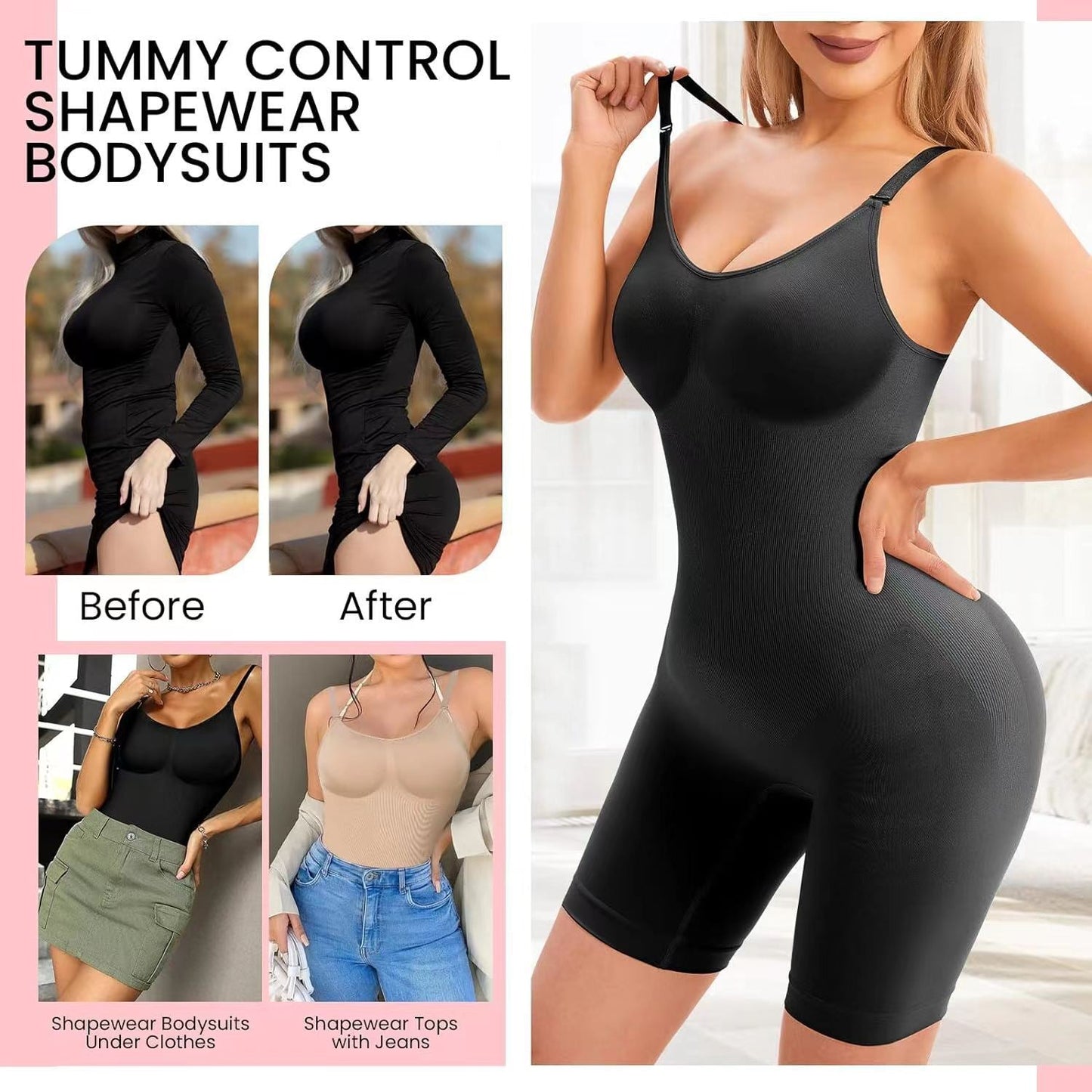 Seamless Ribbed Shapewear Jumpsuit – Adjustable One-Piece Waistband Postpartum Slimming Suit Inspired by TikTok eprolo