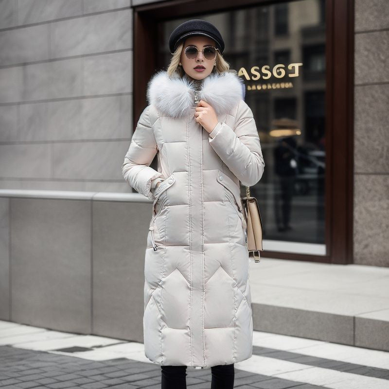 Cotton padded clothes women's middle and long style, slim fit, knee length cotton padded clothes, large wool collar and thick cotton padded jacket - FITzzE
