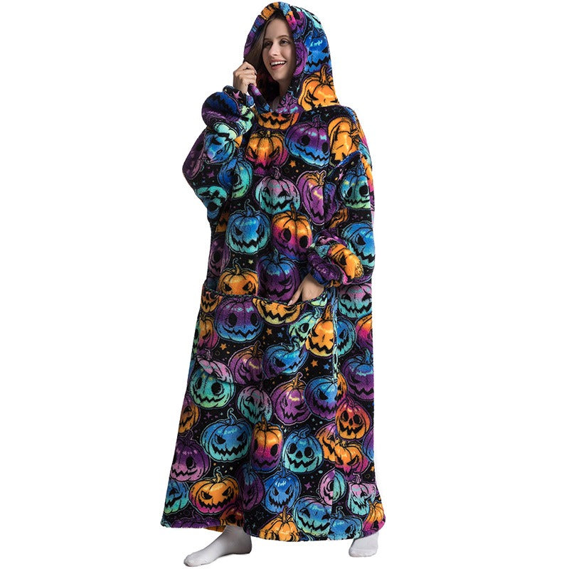 Super Long Flannel Blanket with Sleeves Winter Hoodies Sweatshirt Pullover Fleece Giant Wearable Blanket Hoodie Oversized - FITzzE