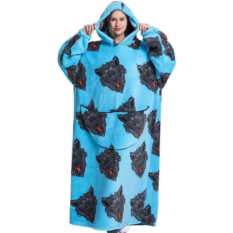 Super Long Flannel Blanket with Sleeves Winter Hoodies Sweatshirt Pullover Fleece Giant Wearable Blanket Hoodie Oversized - FITzzE