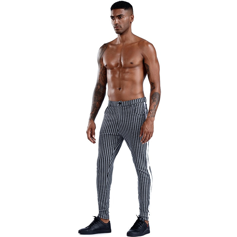 Brand Plaid Pants Men Elastic Male Skinny Trousers Bottom Tight Male Pant Streetwear Sweatpants Casual Joggers Men Pants - FITzzE