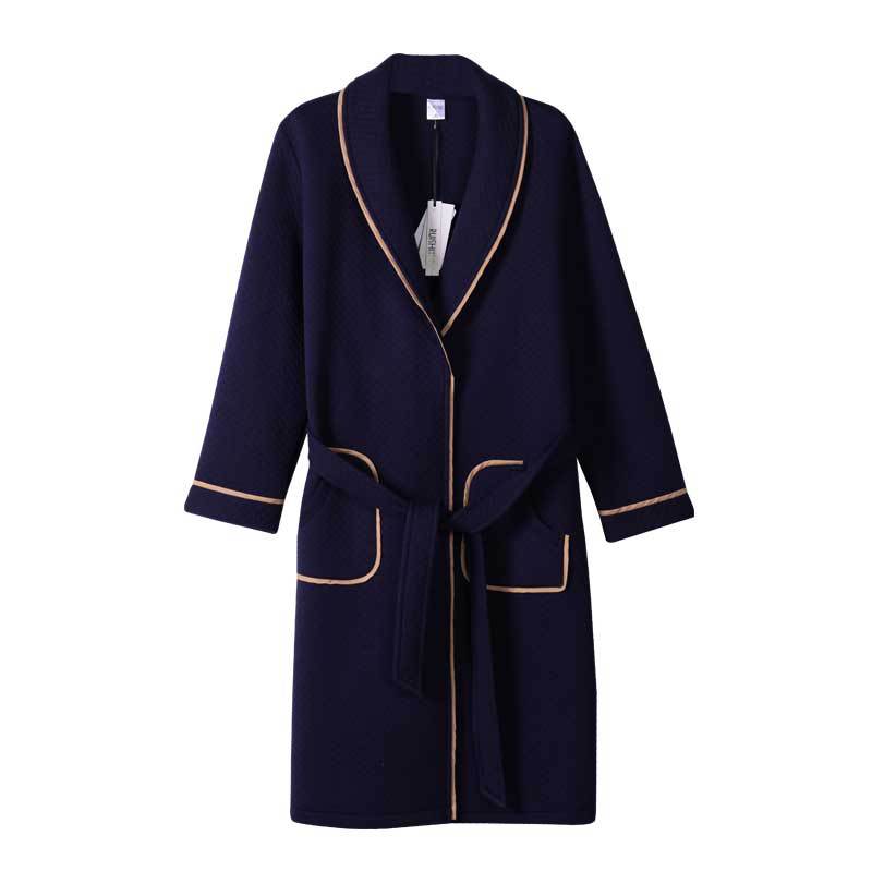 J&Q mall robe warm air cotton sandwich couple pajamas long sleeve drop shipping men and women bathrobe pure cotton nightgown - FITzzE