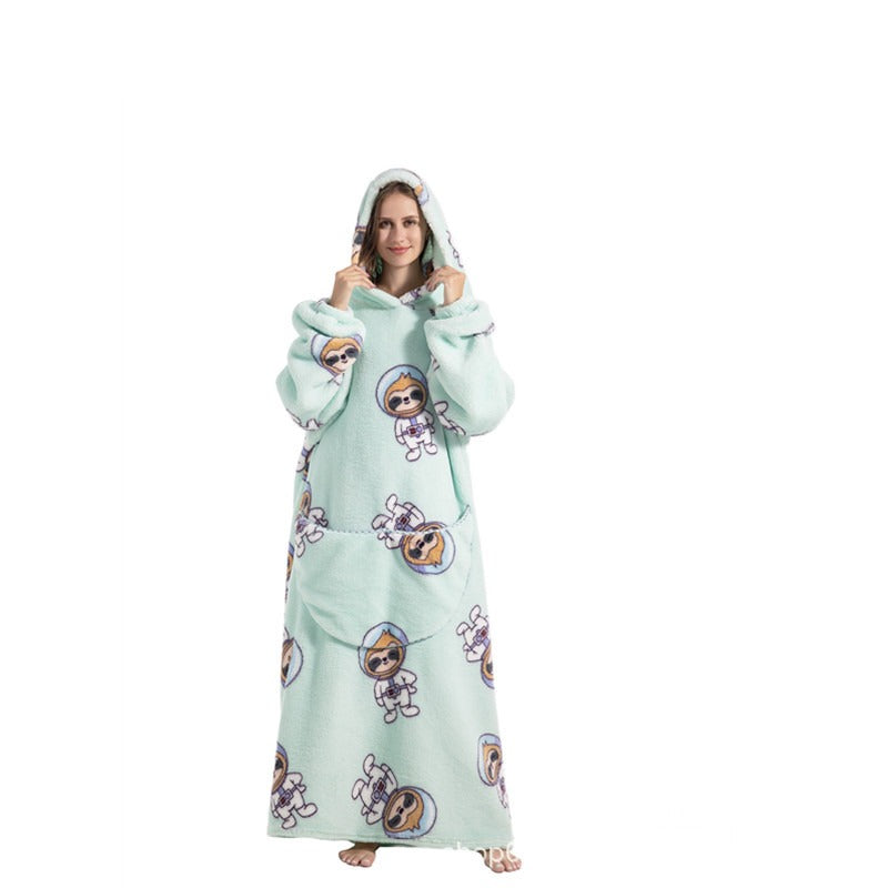 Super Long Flannel Blanket with Sleeves Winter Hoodies Sweatshirt Pullover Fleece Giant Wearable Blanket Hoodie Oversized - FITzzE