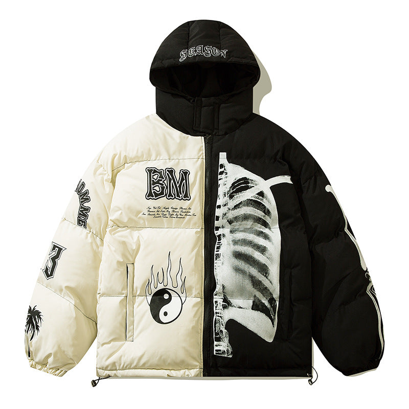 Trend Brand Street National Style Gossip Tai Chi Hit Color Warm Cotton Jacket Men And Women Loose Hooded Cotton Clothes - FITzzE