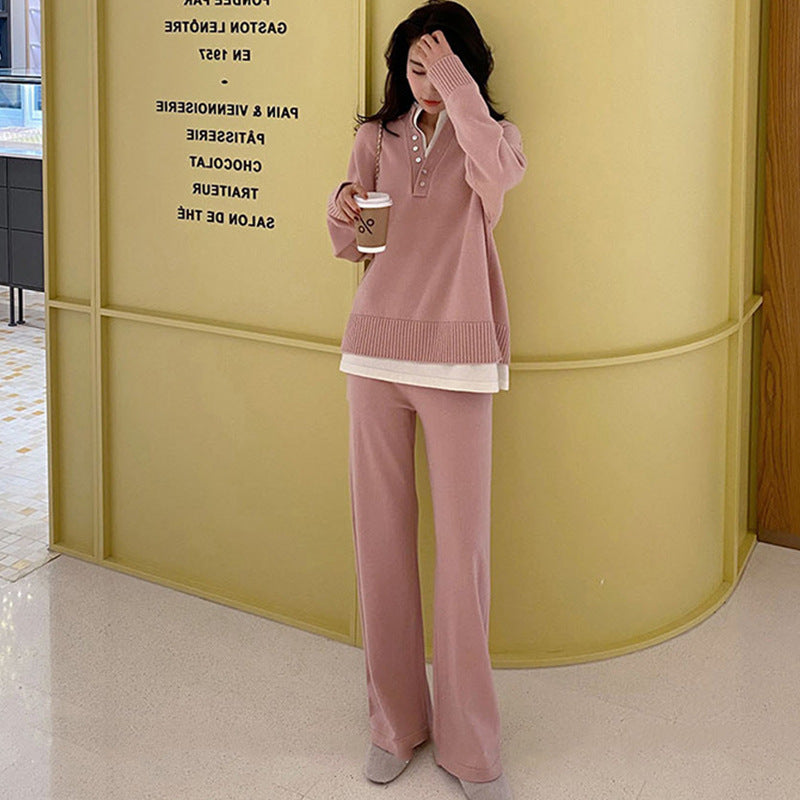 Knitted Sweater & Wide-Leg Pants Two-Piece Set -Cozy Autumn/Winter Loungewear for Women - FITzzE