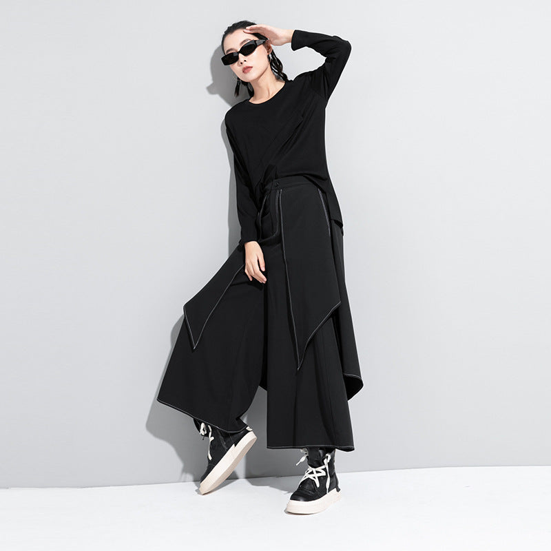 Women's New Casual Pants Fake Two White Line Trousers Loose Large Size Street Trend Brand Wide Leg Pants - FITzzE