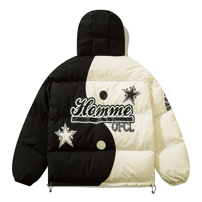 Trend Brand Street National Style Gossip Tai Chi Hit Color Warm Cotton Jacket Men And Women Loose Hooded Cotton Clothes - FITzzE