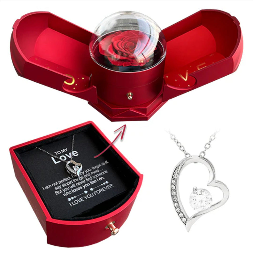 Double Open Rose Gift Box – Elegant Drawer-Style Jewelry Box with Angel Wings, Perfect for Valentine’s eprolo