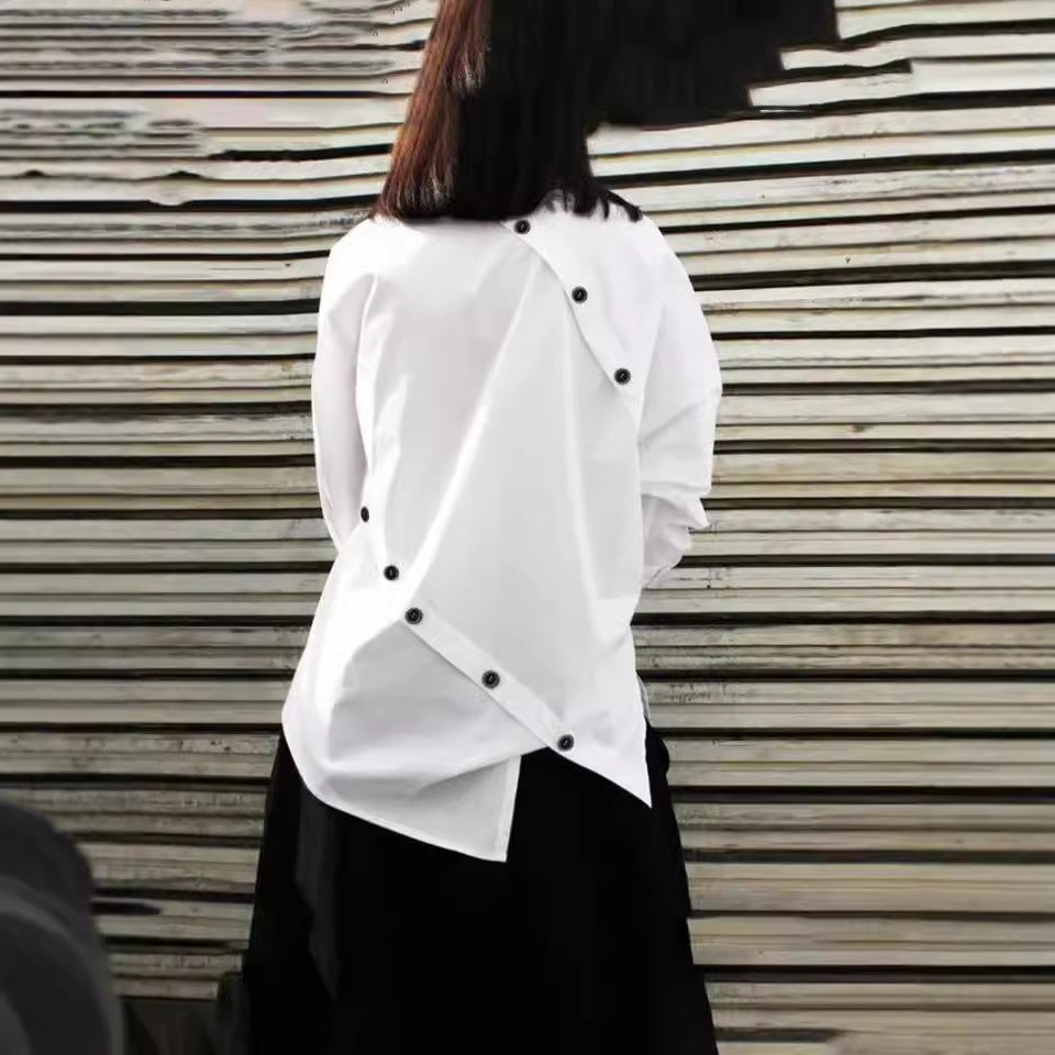 European & American Women’s Personalized Button Asymmetrical Shirt – Long Sleeve Casual Sloping Collar Top eprolo