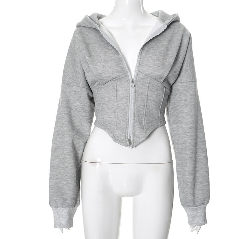 Street Style Hooded Fleece Zipper Cardigan – Casual Long-Sleeve Sweatshirt Jacket for Women eprolo