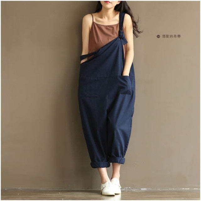 Women Girls Loose Solid Jumpsuit Strap Dungaree Harem Trousers Ladies Overall Pants Casual Playsuits Plus Size - FITzzE