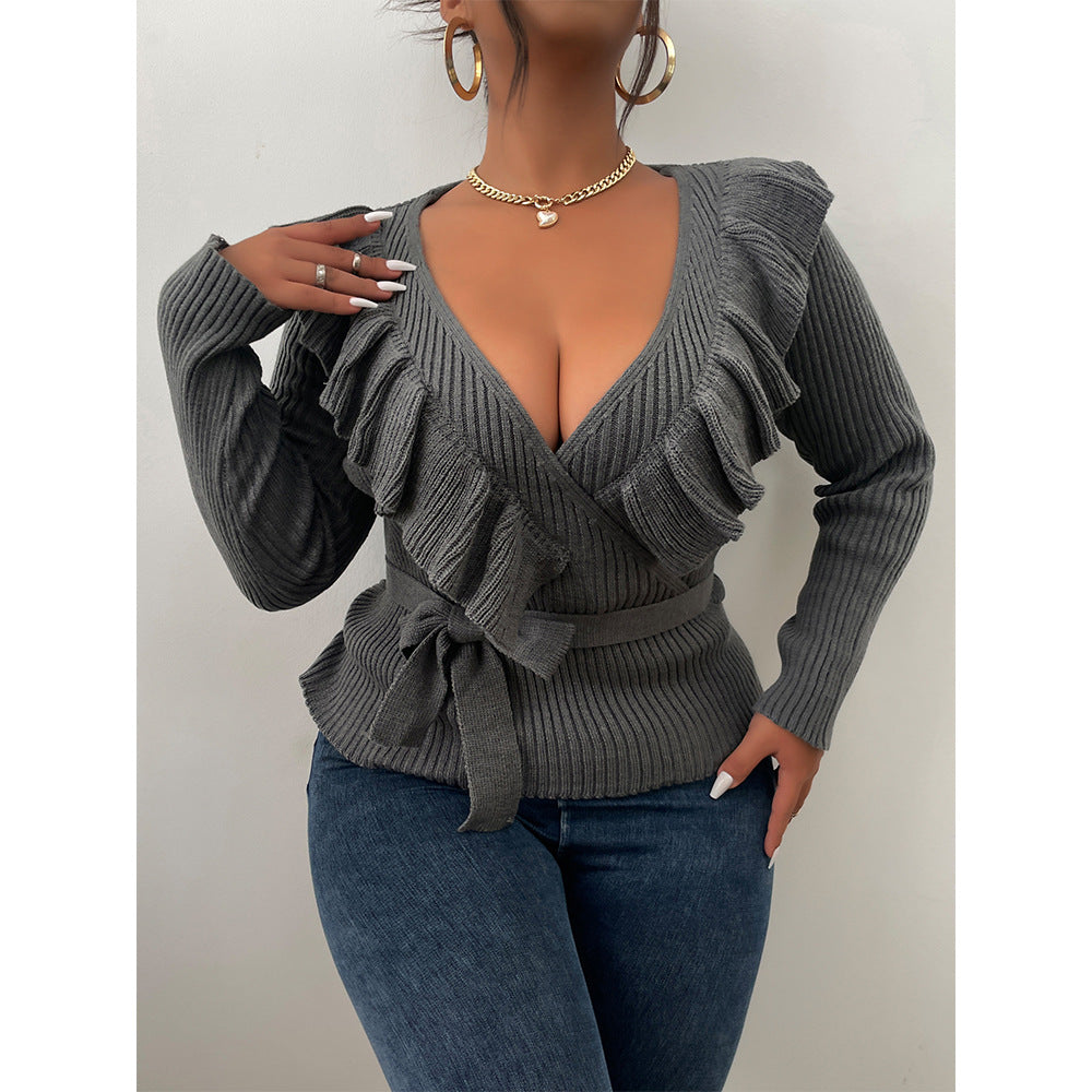 Autumn And Winter New Large Size V-Neck Solid Color Knitted Sweater Fashion Loose Sweater Women - FITzzE